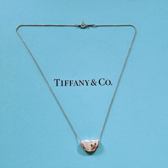 Vintage Tiffany & Co. Elsa Peretti Large 18mm Bean Silver Pendant Necklace 15” - Picture 1 of 7